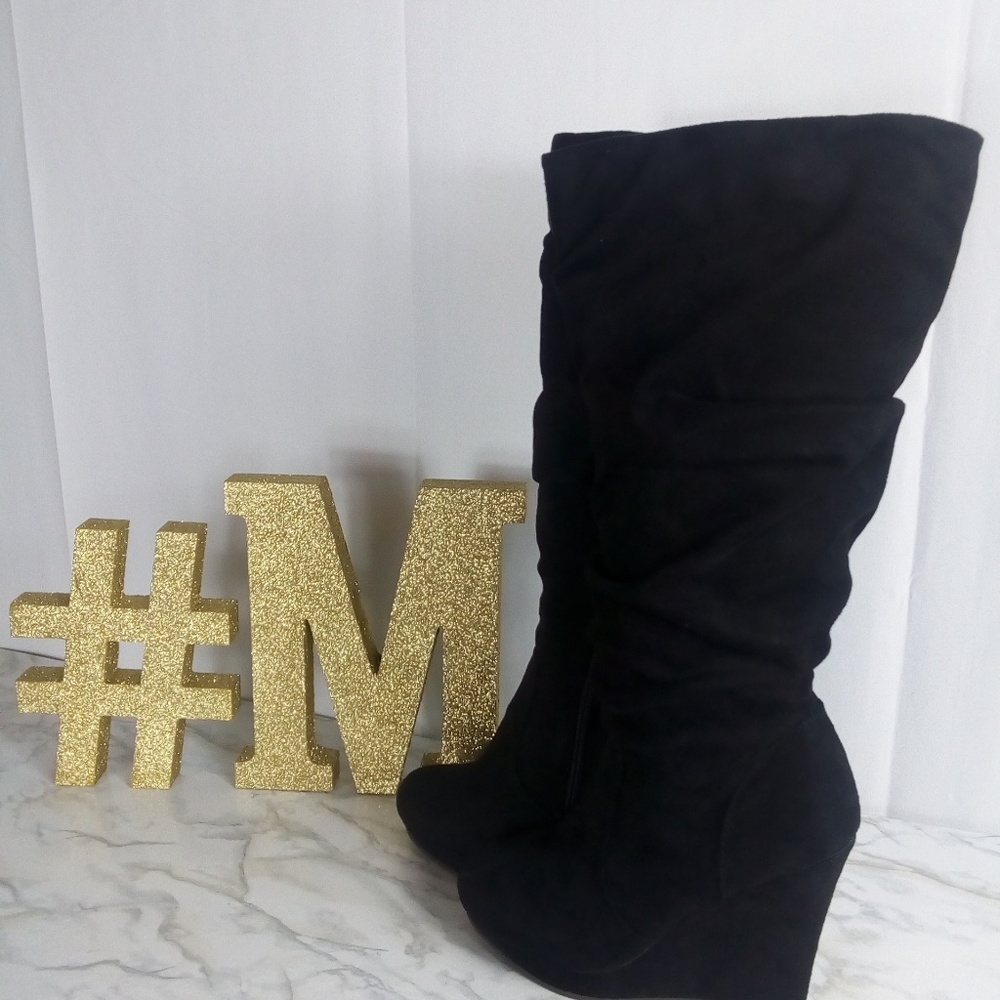 Wedge heel knee high boots